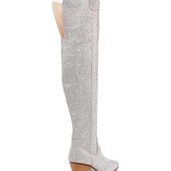 Betsey Johnson Sparkling Silver Over-the-Knee Boots - Picture 1 of 1